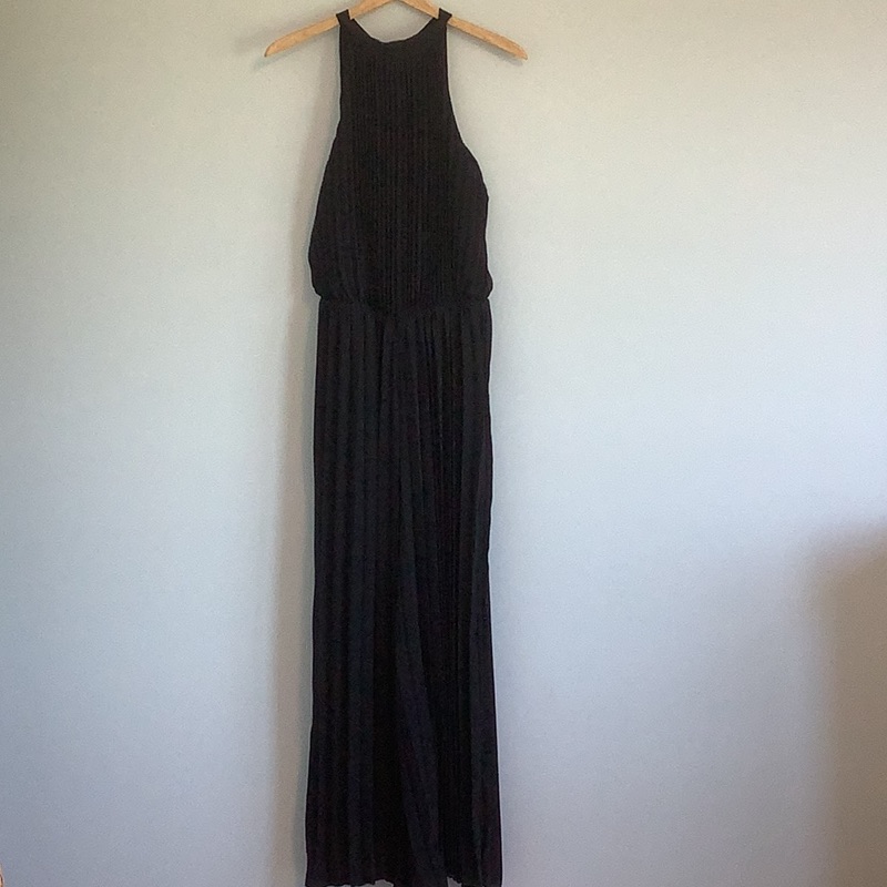 T Tahari Accordion Chiffon Wide Leg Jumpsuit